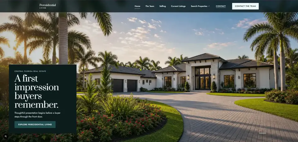 Concept real estate team website with a large Florida home and the headline A first impression buyers remember